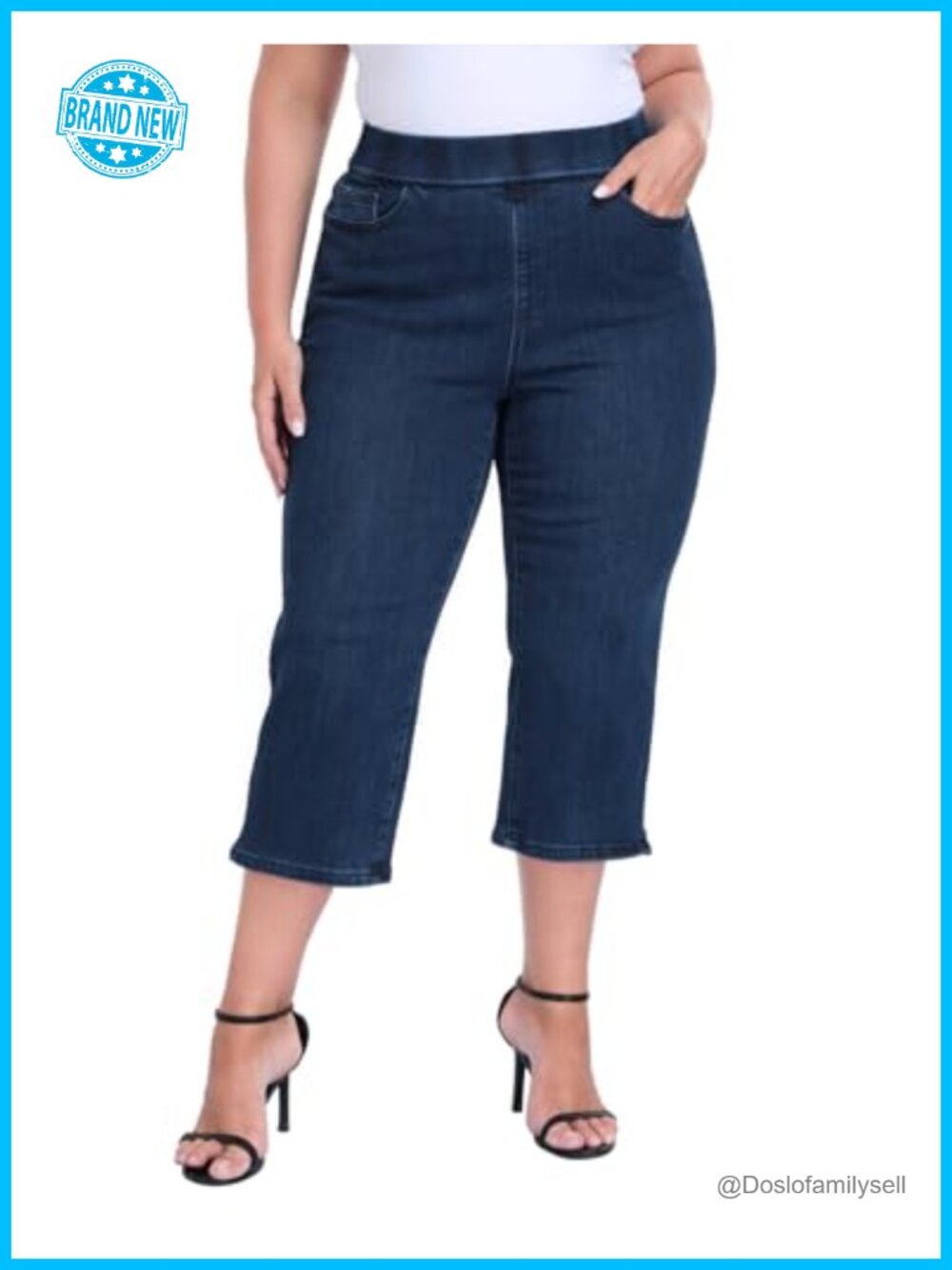 Plus Size Pull On Jean Capris 21" Inseam Cropped Denim Pants